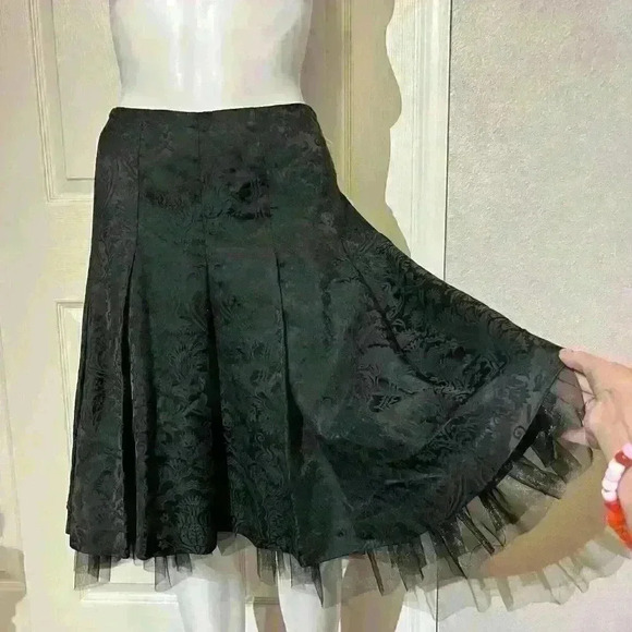 Tibi Skirt Black Knee Length Brocade Floral Full Pleated Luxury Italy - Picture 3 of 9